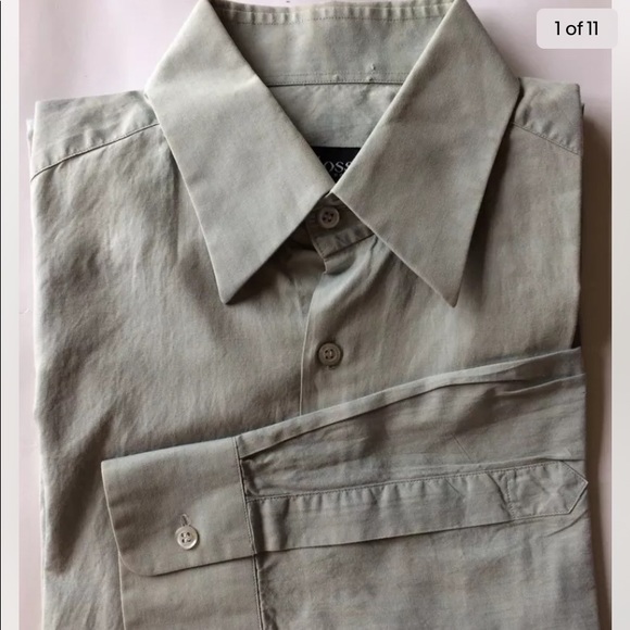 Hugo Boss Men Dress Shirt Gray 15 38 Long Sleeve 100% Cotton Spread Collar